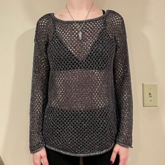 SOLD Metallic Mesh Crochet Sweater - Picture 2 of 4